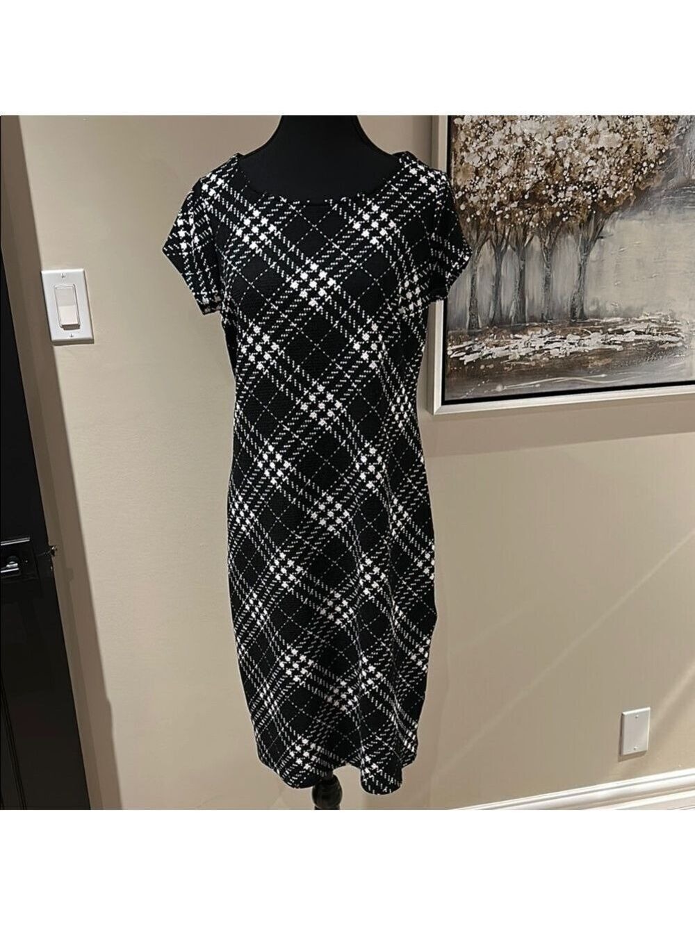 Elegant Black and White Plaid Dress (maternity)